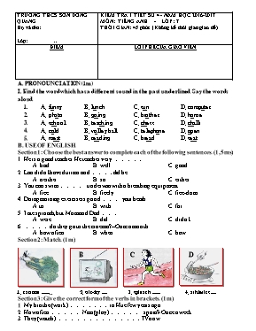 Đề kiểm tra một tiết số 4 Tiếng anh lớp 7 - Năm học 2016-2017 - Trường THCS Sơn Đông
